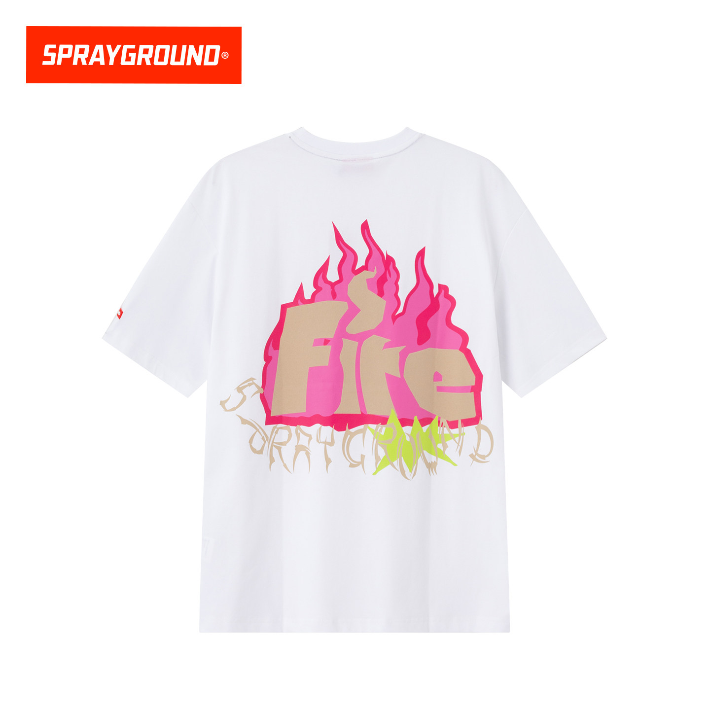 SprayGround鲨鱼嘴个性火炎印花短袖T恤男夏季美式潮牌街头短tee