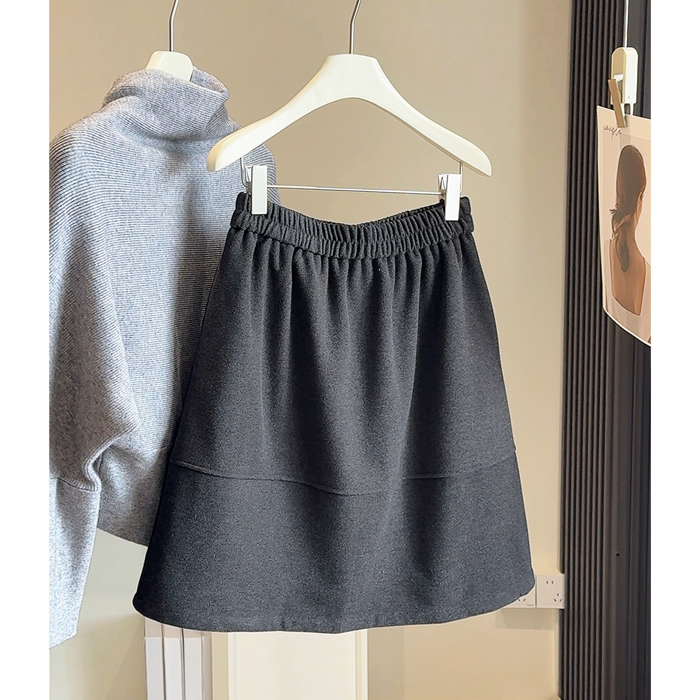 毛呢复古蓬蓬半身裙女微胖MM五分裙a字显瘦中裙秋冬新款高腰半裙