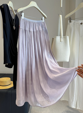 遮肉显瘦垂感仙女半身裙女2025年夏季新款紫色百褶裙气质高腰半裙