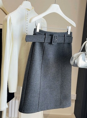 高级感毛呢半身裙女气质显瘦小个子直筒裙高腰中裙冬季新款包臀裙