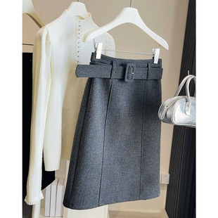 高级感毛呢半身裙女气质显瘦小个子直筒裙高腰中裙冬季 包臀裙 新款