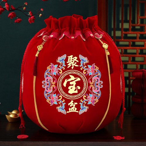结婚喜盆红色包裹布聚宝盆袋