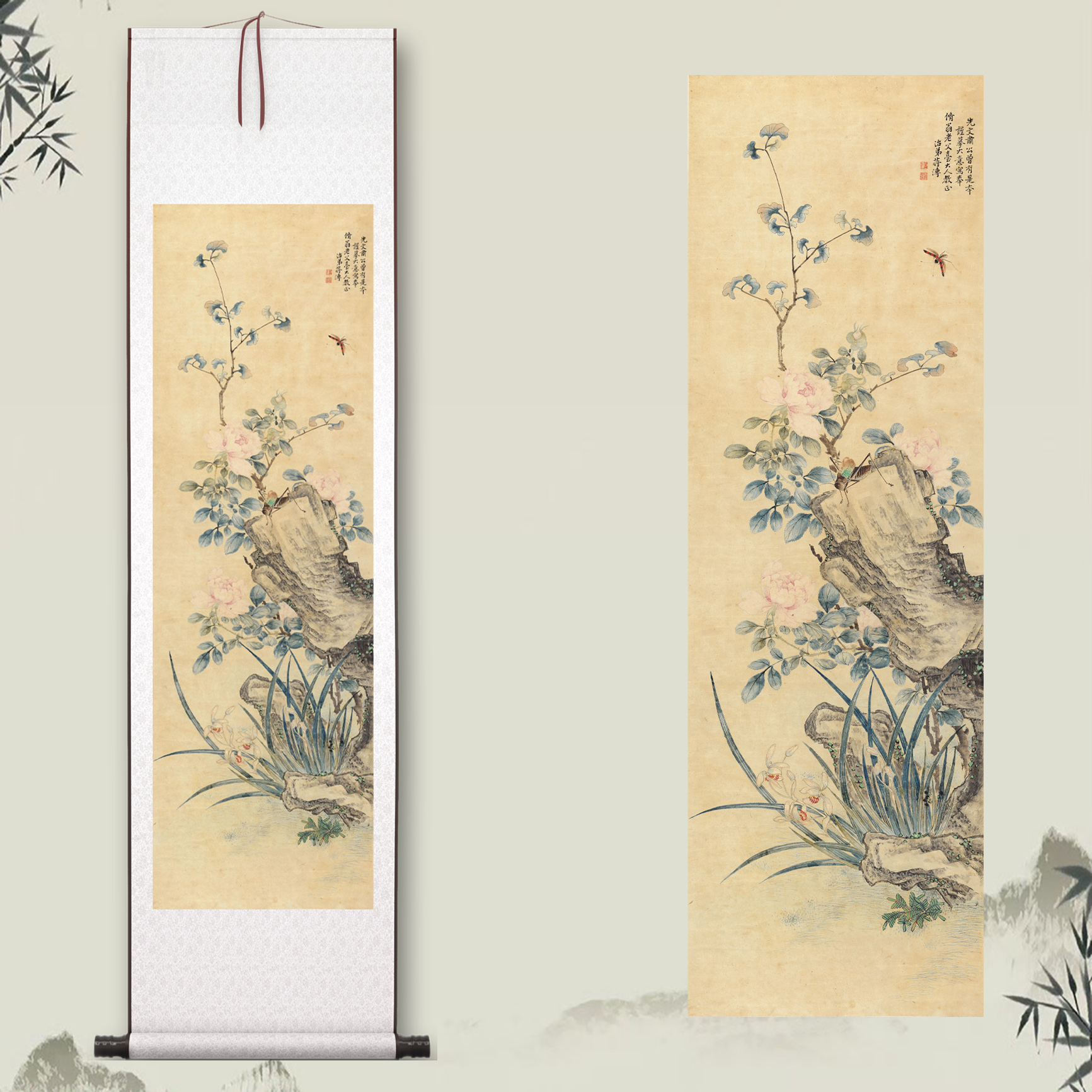 蒋薄《兰石图》客厅中堂挂画玄关茶室花鸟画办公室背景画高清微喷