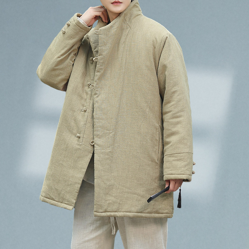 冬季中长款棉服男盘扣加棉加厚唐装外套改良保暖汉服棉衣防寒棉袄,男装,汉服,淘宝优惠券,粉丝福利购,淘宝优惠卷