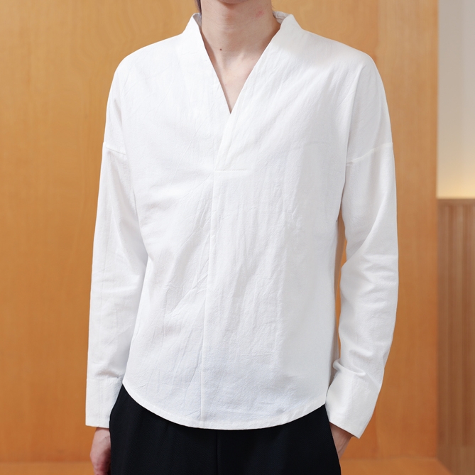 中国风棉麻古风上衣中式青年唐装男士汉服秋季长袖t恤古装居士服