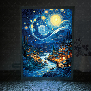梵高周边灯光画星月夜卧室床头房间氛围摆件小夜灯发光灯画装饰画