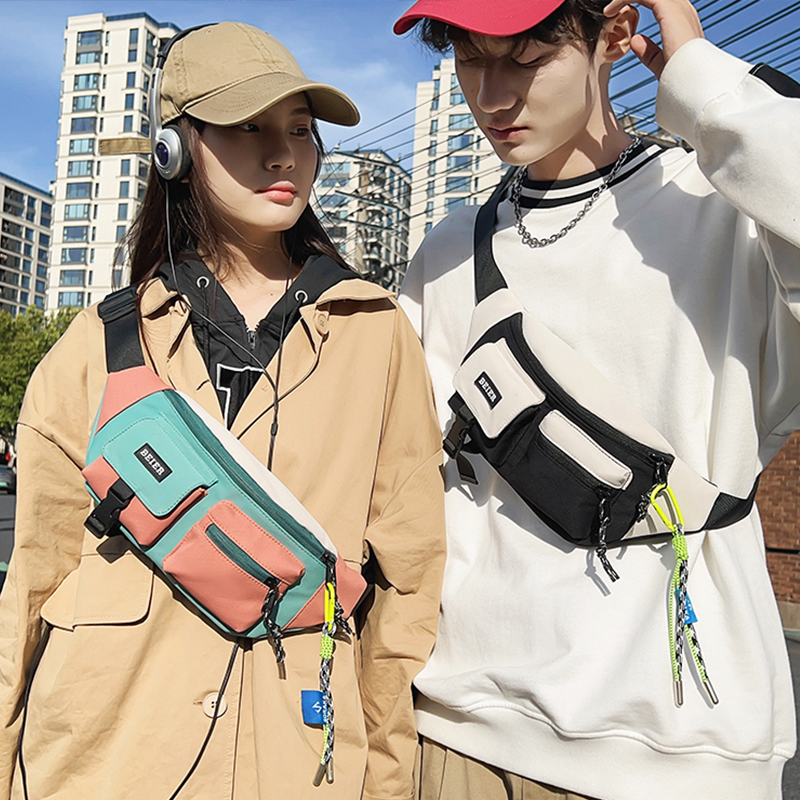 斜挎包男潮牌时尚百搭胸包日系小挎包休闲学生单肩背包女运动腰包
