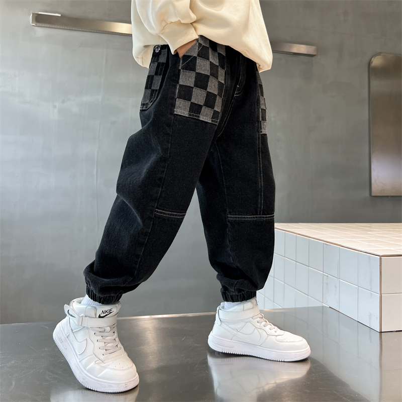 男童牛仔裤春秋款2025新款儿童裤子加绒中大童帅气男孩休闲长裤潮