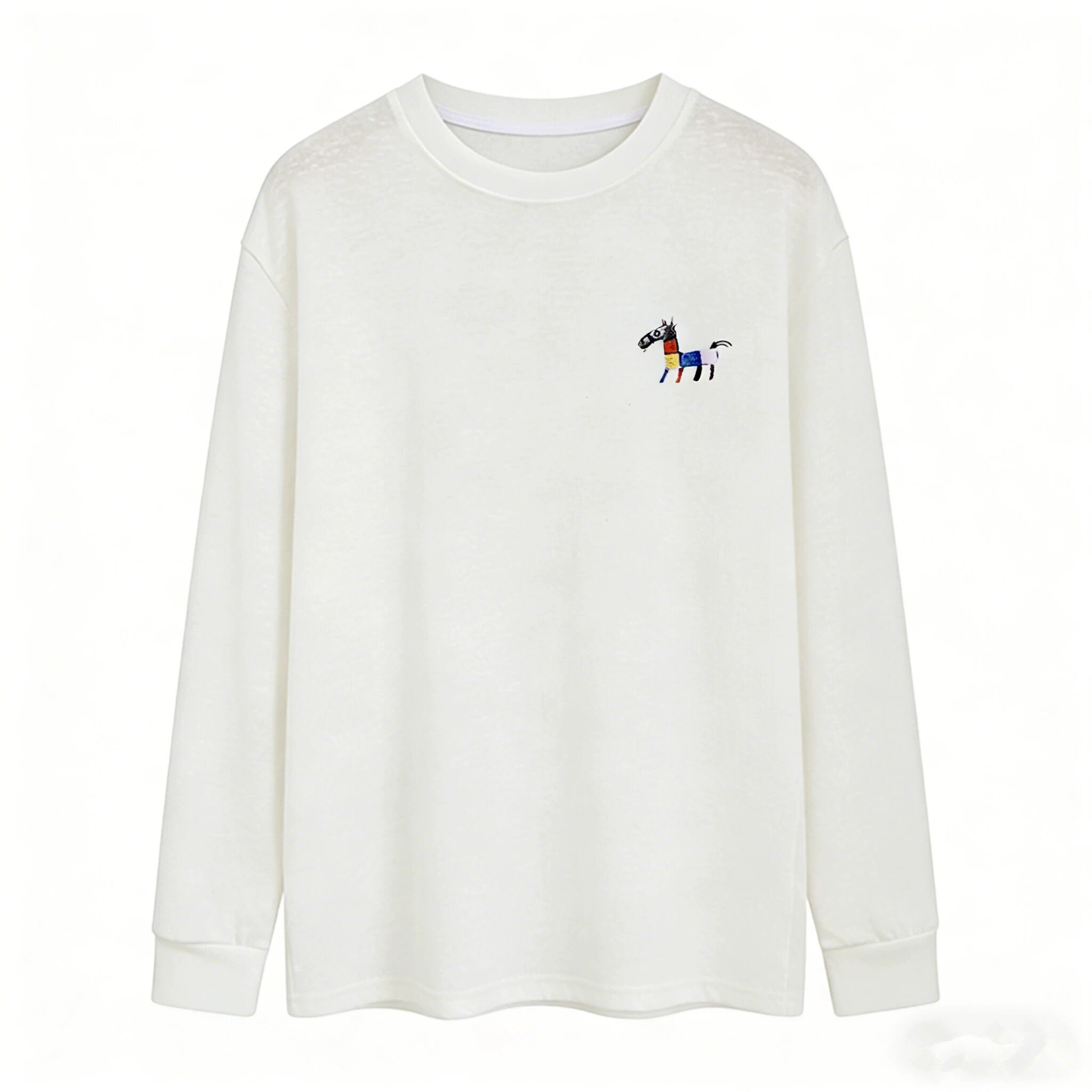 JUST丽丽姐【小马T恤】2026春季新款圆领长袖T恤休闲慵懒风打底衫