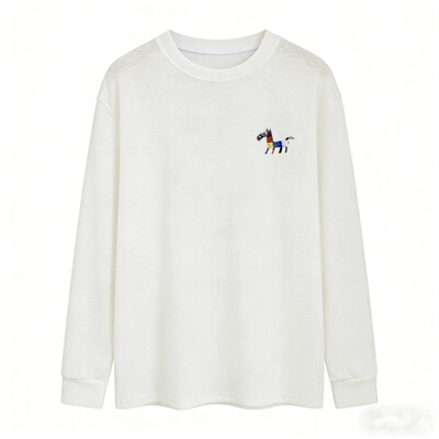 JUST丽丽姐【小马T恤】2026春季新款圆领长袖T恤休闲慵懒风打底衫