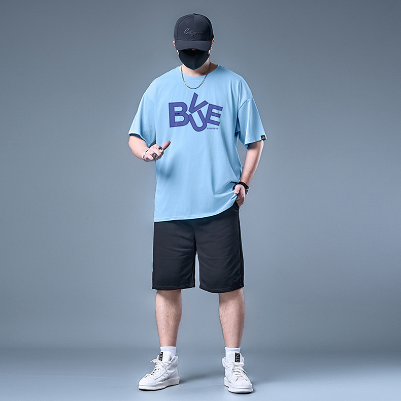 男士套装夏季短袖加肥加大码冰丝薄款休闲简约夏天男运动休闲套装