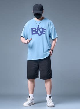 男士套装夏季短袖加肥加大码冰丝薄款休闲简约夏天男运动休闲套装