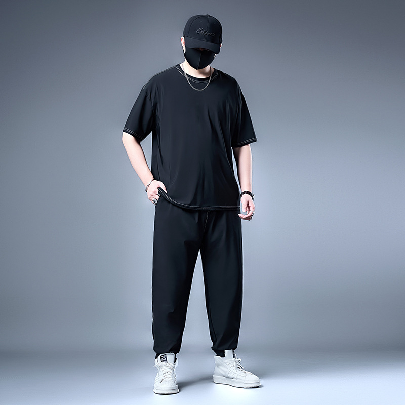 夏季中老年加肥加大码男士短袖运动服胖子休闲运动爸爸夏装套装