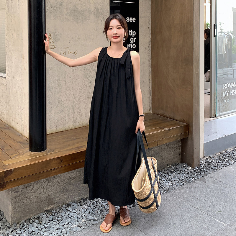 气质高级感黑色挂脖裙女夏季2025新款大方得体超好看法式风连衣裙,女装连衣裙,浙宝152