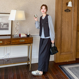 深灰色气质百搭套装女2025新款春季时尚气质马甲内搭阔腿裤三件套，女装套装/套裙，浙宝152