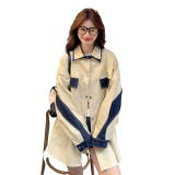 设计感牛仔拼接衬衫外套女2025新款美式oversize男友风开春上衣潮，女装衬衫，浙宝152