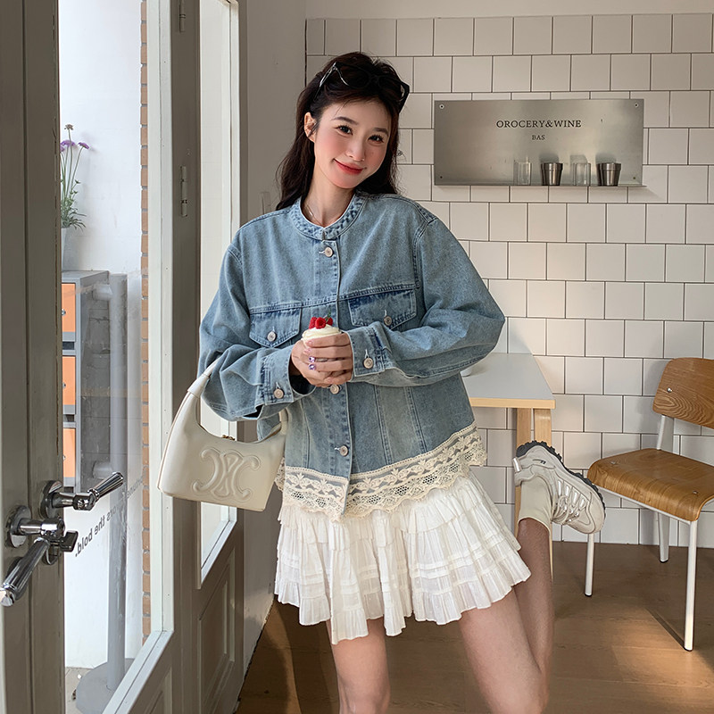 今年流行爆款蕾丝拼接牛仔外套女2025春季新款独特漂亮小个子上衣,女装短外套,浙宝152