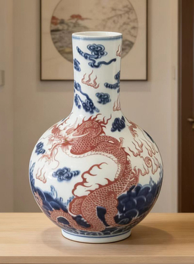 景德镇陶瓷手绘青花瓷花瓶中式客厅插花书房玄关装饰仿古做旧摆件