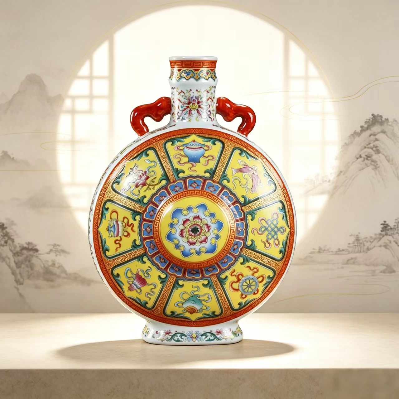 仿古老瓷器手绘青花瓷抱月瓶景德镇陶瓷花瓶客厅博古架办公室摆件