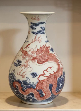 仿古青花瓷老物件做旧瓷器景德镇陶瓷花瓶中式客厅插花博古架摆件