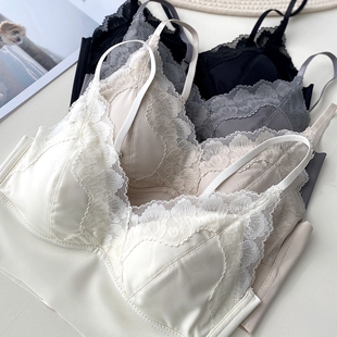法式 美背文胸内衣细带美背女2505 轻奢优雅蕾丝拼接一体固定杯时尚