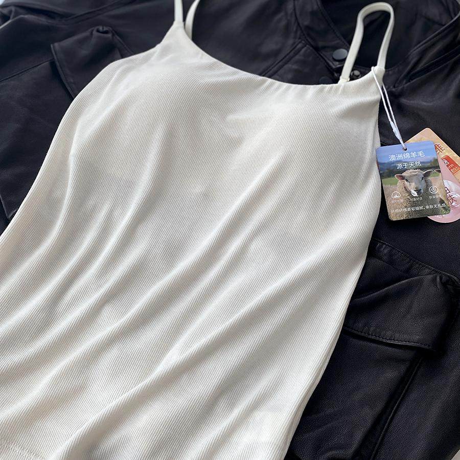带杯绵羊毛混纺细极简背心吊带