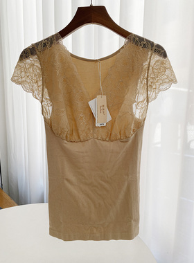 塞德纳6979秋冬女i蕾丝打底衫莫代尔V领性感女上衣无袖百搭束腰薄