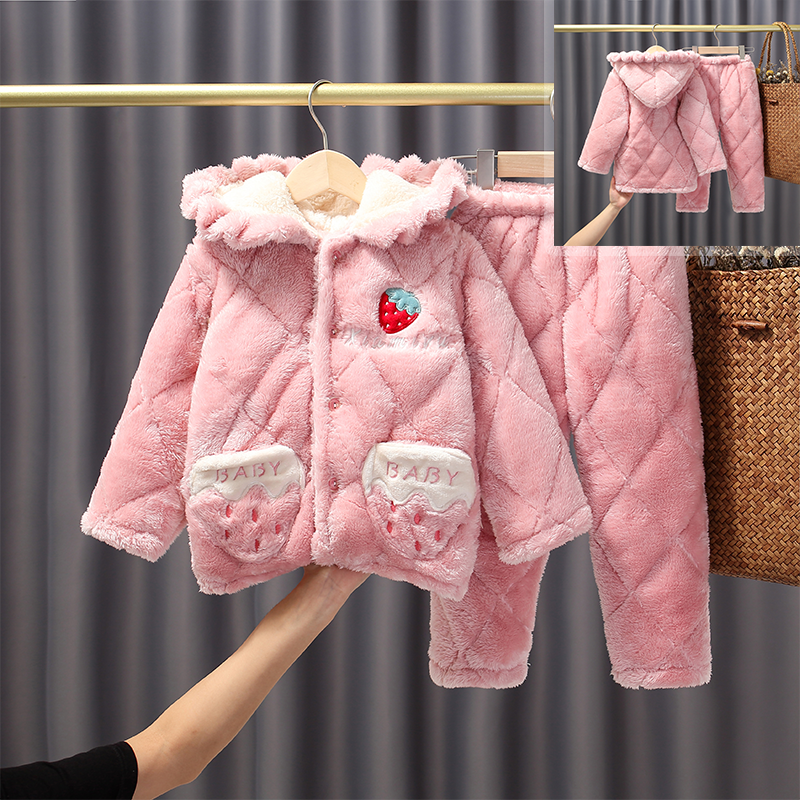 冬季女童戴帽保暖夹棉粉色加厚珊瑚绒小女孩睡衣法兰绒儿童家居服,童装/婴儿装/亲子装,家居服套装,淘宝优惠券,粉丝福利购,淘宝优惠卷