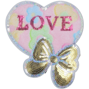 大号爱心蝴蝶结毛绒亮片布贴衣服毛衣羽绒装饰修补珠片手缝补丁贴