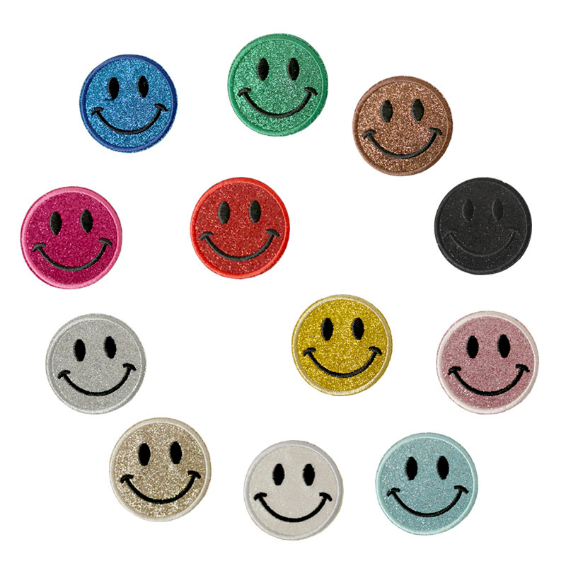 闪亮圆形笑脸布贴衣服裤子服装辅料装饰修补烫熨贴微笑表情补丁贴
