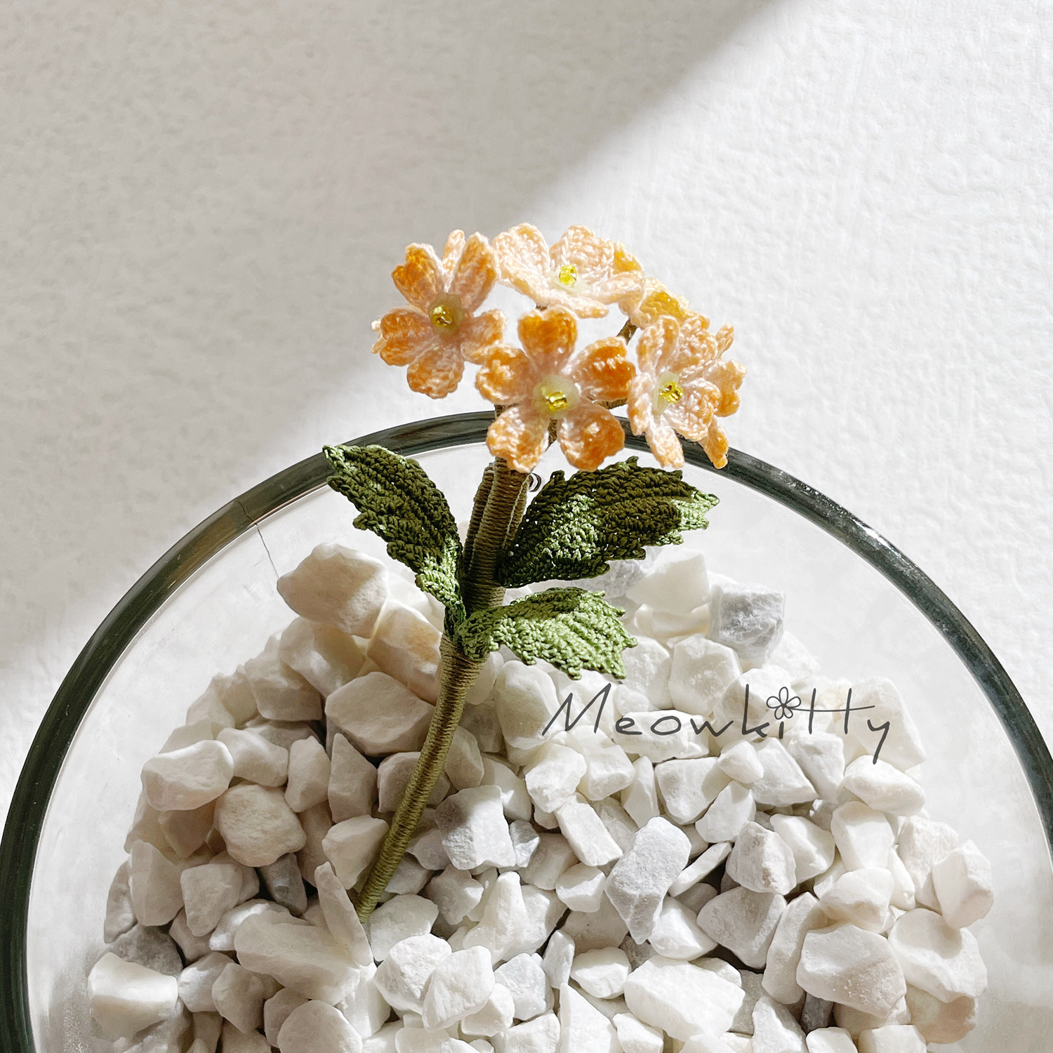 猫粒女子DIY部 | 粉橙色美女樱植物钩针编织别针微钩材料包