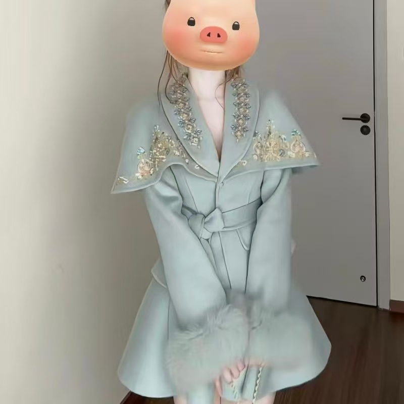 甜美温柔纯欲风千金少女感斗篷毛呢外套半身裙秋冬新款女装两件套