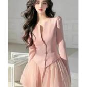 新款 法式 裙女春季 上衣网纱短裙两件套装 小香风千金高级感收腰开衫