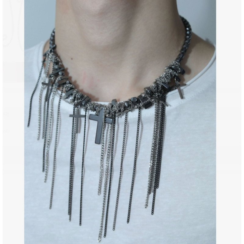 thumbnail for Original heavy industry handmade tassel necklace niche high-end punk personality visual black stone