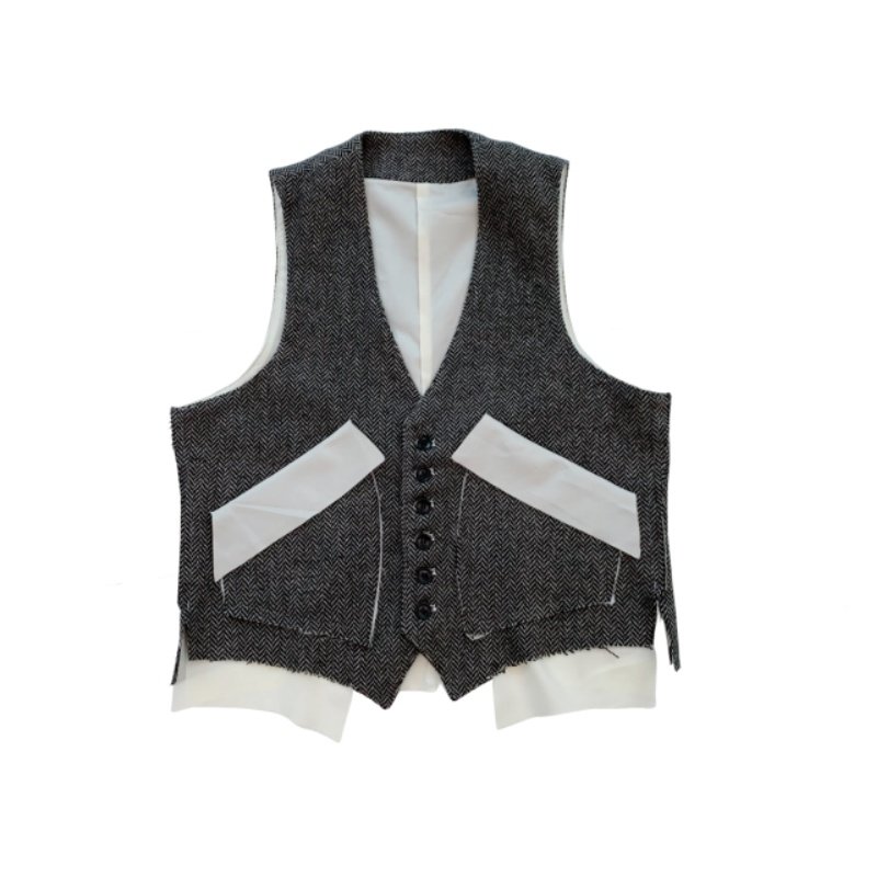 韩国小众rose朴彩英同款复古人字纹拼接羊毛休闲马甲修身显瘦上衣