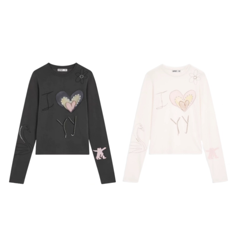 韩国小众OPEN涂鸦天鹅长袖T恤