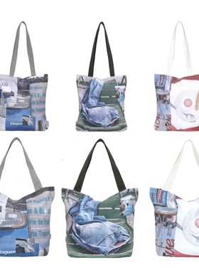 韩国小众Matin涂鸦摄影海报风双面印花帆布包托特包购物袋女同款