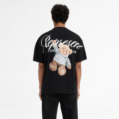 Represent卡通泰迪熊草写字母logo印花高街潮牌男女宽松短袖T恤