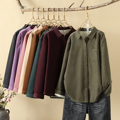 宽松休闲长袖纯棉灯芯绒加绒衬衫