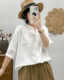 女中袖 2025夏季 新款 复古小V领纯棉棉纱衬衫 韩版 宽松休闲简约上衣