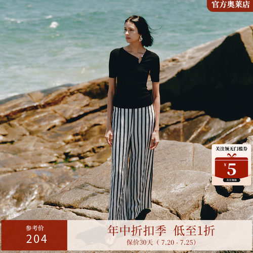 ARIOSEYEARS莱赛尔珍珠扣袢套头短袖毛针织衫上衣女夏新30428172