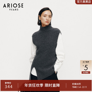 艾诺丝雅诗 57.8%绵羊毛半高领针织背心女冬季宽松上衣31028073