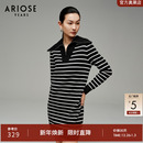 艾诺丝雅诗 31029802 100%羊毛直筒加厚条纹针织连衣裙女冬季