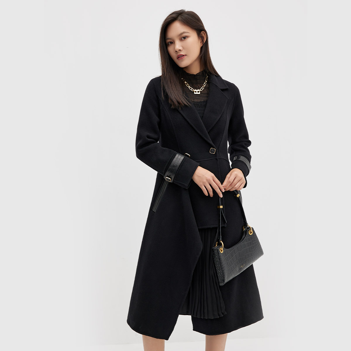 【廖廖粉丝专享】艾诺丝雅诗冬装新款100%羊毛中长款女士双面呢呢