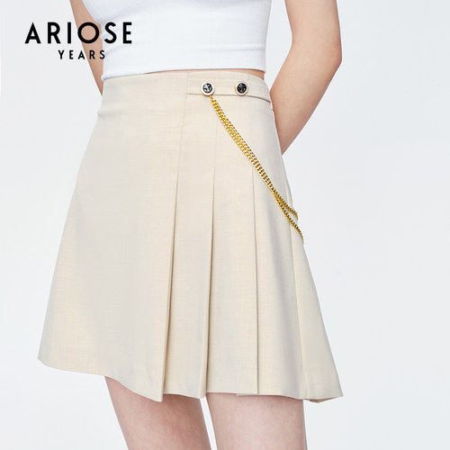 ARIOSEYEARS夏装简约百搭链条装饰短裙百褶裙学院风JK裙10513526