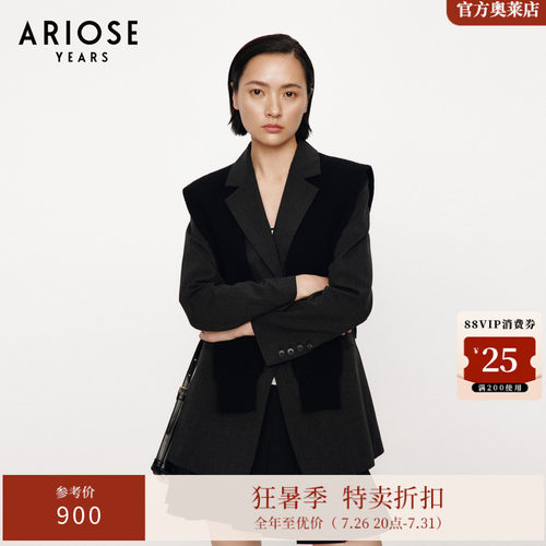 ARIOSE & YEARS气质8.9%绵羊毛收腰女设计感西装外套春309113