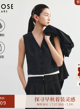 艾诺丝雅诗【律政马甲】美丽诺羊毛老钱风V领西装马甲女50311505
