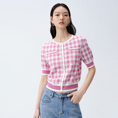 【廖廖粉丝专享】ARIOSEYEARS夏季新品休闲百搭格子针织衫20