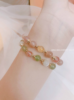 叠戴红绿太阳石文艺风金发晶手链