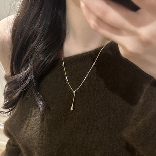 「瑞秋同款」中古金色沙漏水滴项链秋冬vintage微镶锆石锁骨链
